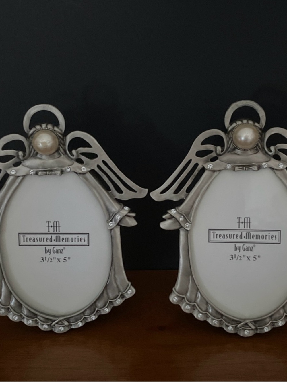 GANZ Silver Angel Twin Photo Frames with Pearl Accents